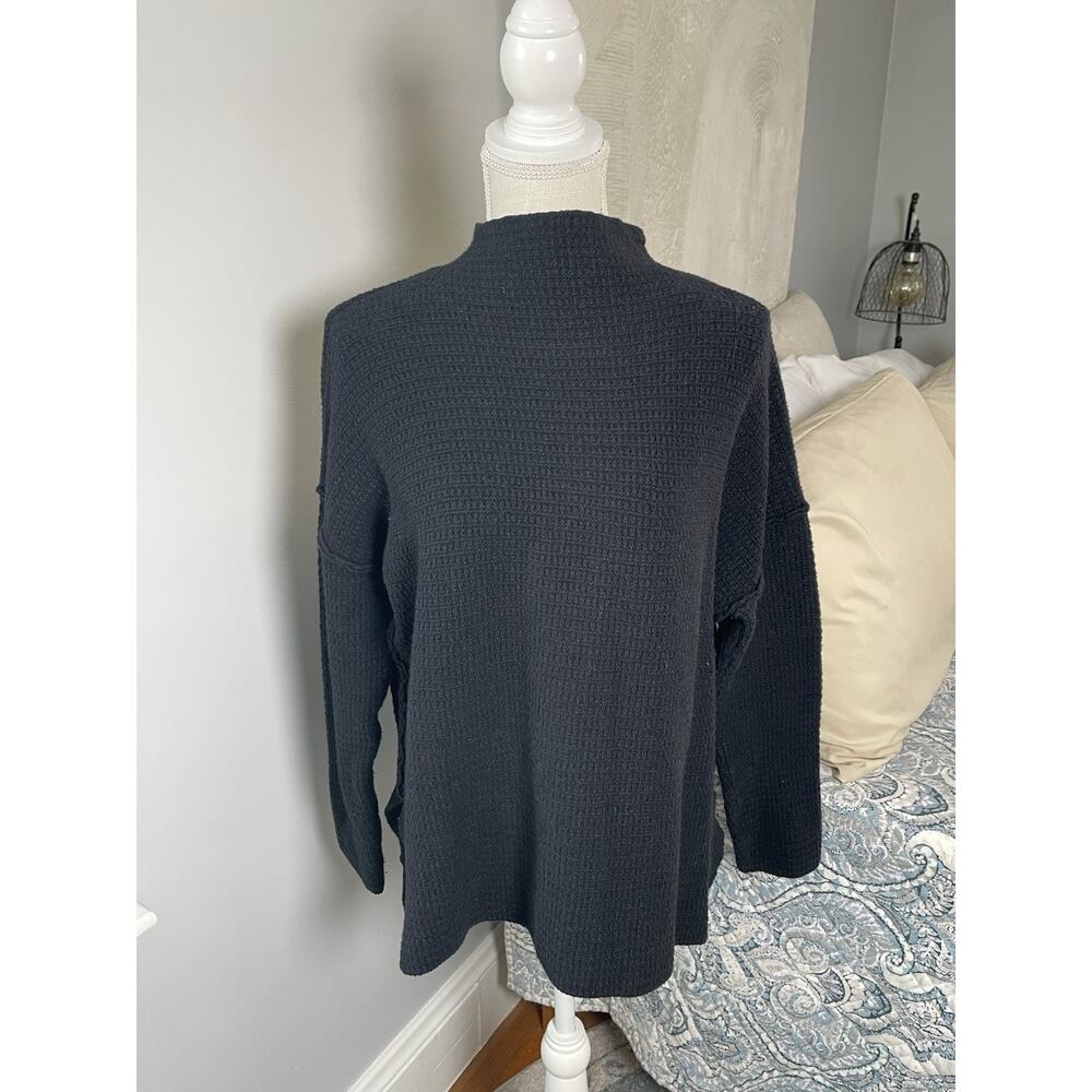 Coco Jaimeson Black Waffle Knit Sweater Tunic Back Zip High Neck Small